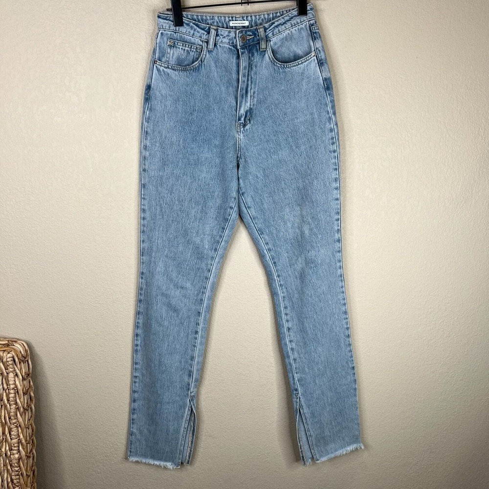 WhoWoreWhat Womens Slit Skinny Jeans Size 27 Blue Light Wash High Rise Fray Hem